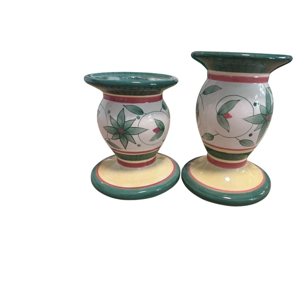 Hand Painted Floral Ceramic Candle Holders Set Decorative Home Decor